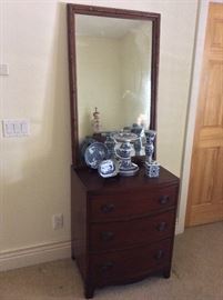 Large Mirror, 27" x 43". 3-Drawer Dresser, 32' H x 26" W x 18" D.