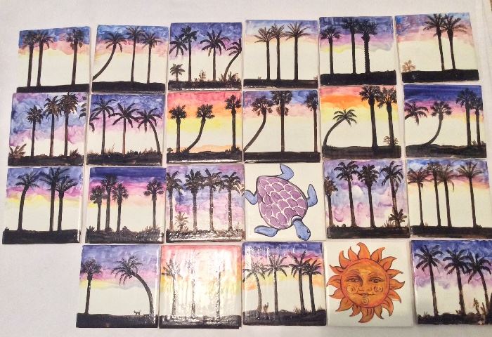 Hand Painted Tiles, 4 1/4 " x 4 1/4".