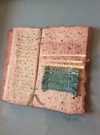 "The Decorative Book #1", Barbara Melby-Burhans, Handmade Paper, Watercolor, and Hand Dyed Cotton Yarn.