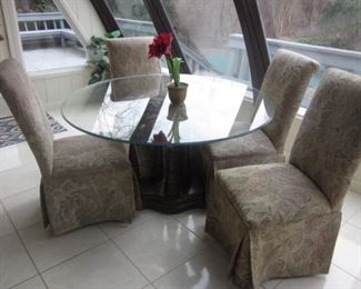 Palm Tree Glass Top Table With Fabric Seating