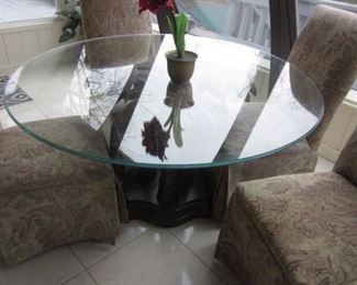 Palm Tree Glass Top Table With Fabric Seating