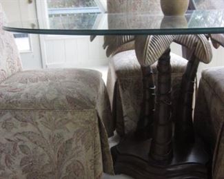 Palm Tree Glass Top Table With Fabric Seating