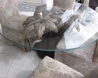Palm Tree Glass Top Table With Fabric Seating
