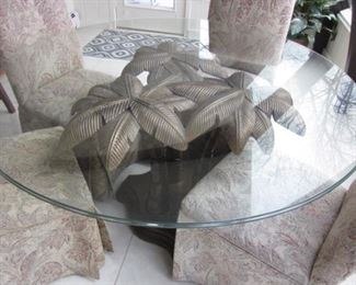 Palm Tree Glass Top Table With Fabric Seating