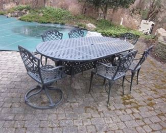 Iron Patio Suite with 6 Chairs 2 Swivel