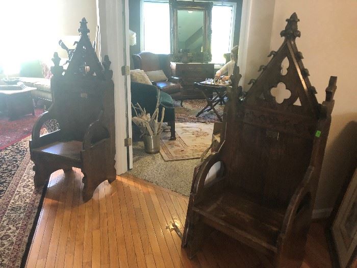 PAIR OF GOTHIC ALTER CHAIRS