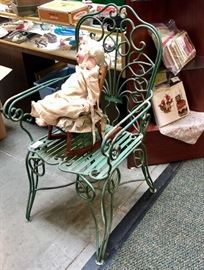 Fantastic old green iron chair