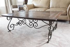 Heavy Iron Base, Inlay Solid Wood Coffee Table From Pride Sasser Furniture
