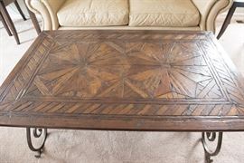 Heavy Iron Base, Inlay Solid Wood Coffee Table From Pride Sasser Furniture