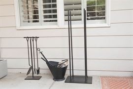 Crate and Barrel Log Holder, Ash Bucket and Fireplace Tools