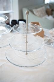 Crate and Barrel 3-Tier Glass Serving Tray-2 ct                        
