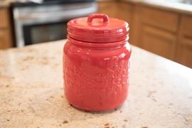 Crate and Barrel Red Christmas Canister
