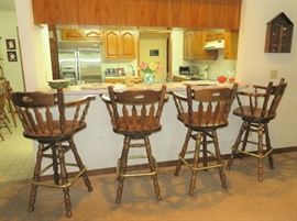 Set of 4 Wood Swivel Arm Chair Stools