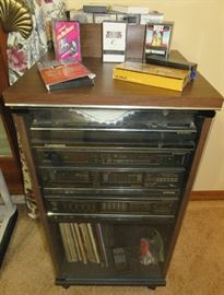 Vintage Pioneer Stereo System Turntable PL-570, Stereo Amplifier SA-1270, Double Cassette Tape Deck CT1170W & Cabinet