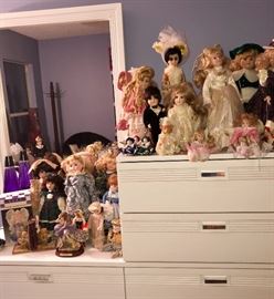 Vintage Dolls Dressed for Success! Plus an sophisticated white dresser and matching nightstand