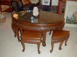Chinese low coffee table with stools.