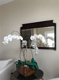 Silk orchid plant; Antique wall mirror
