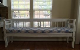 Antique bench with Lilly Pulitzer cushion