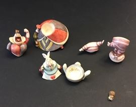 Harmony Kingdom figurines:  Queen of Hearts; White Rabbit; and Cheshire Cat