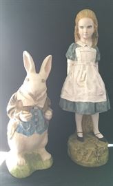 White Rabbit and Alice in Wonderland figurines/statues