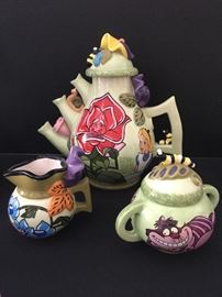 Alice in Wonderland tea pot, creamer and sugar