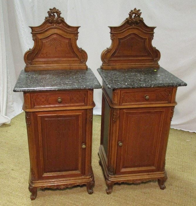  PAIR OF AUSTRIAN MARBLE TOP NIGHT STANDS 