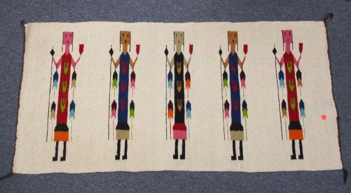 Navajo hand made wool rug with five Yei figures. 