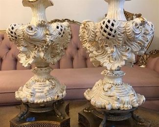 Pair of classic gold on white lamps