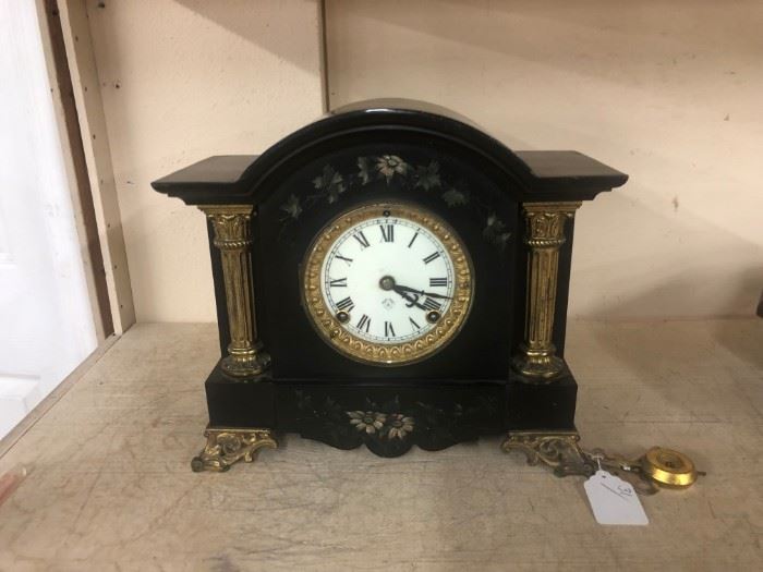 Ansonia Black Slate Mantle Clock