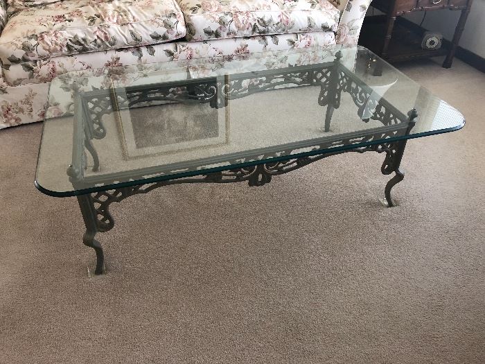 Wrought iron/glass top coffee table