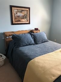 Full size bed, wooden headboard, frame, mattress and box springs