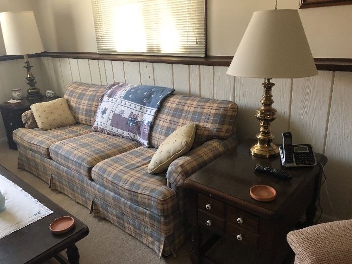 Plaid sofa, yellow/blue