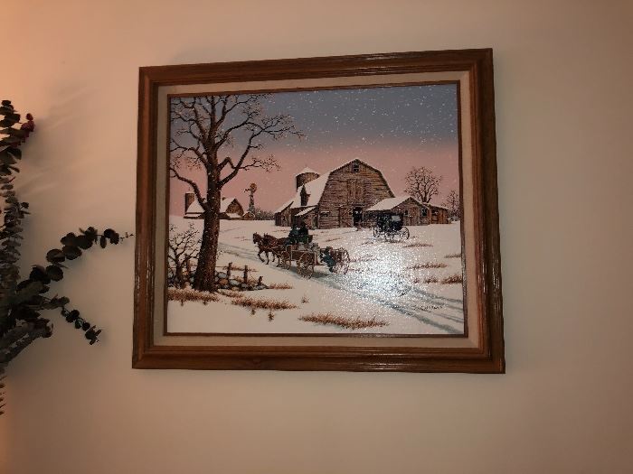 Winter scene signed oil painting