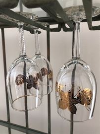 Gold leaf wine glasses, vintage