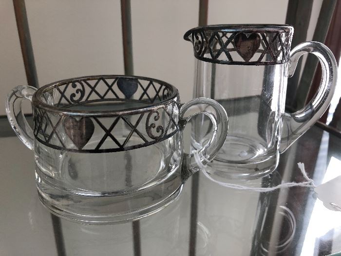 Crystal & sterling sugar and creamer