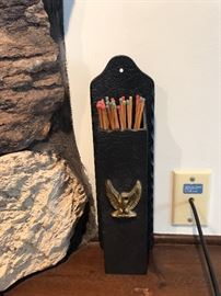 Vintage metal walll mount matchstick holder with eagle