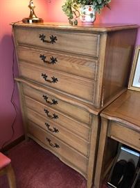 Vintage chest of drawers, matching desk & long dresser with mirror