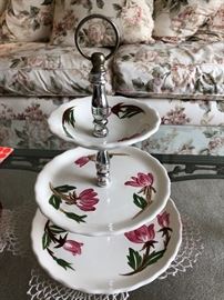 American Beauty china 3-tiered serving dish