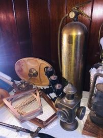 brass fire extinguisher and lantern