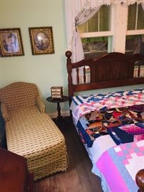 1950's chaise lounge, lots of early 19th c. prints and notice the quilts--We have a fabulous early 20th c. friendship quilt that features names and dates.  Maybe your ancestor is on that quilt