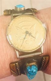 Navajo "Old Pawn" chunk Turquoise watch