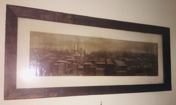 19c photo of Jeanerette Lumber and Shingles  Mill in an original hand carved Cypress frame