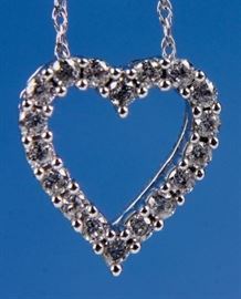 Lot 355 - Jewelry 14kt White Gold Diamond Heart Necklace