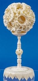 Lot 262 - Vintage Delicate Carved Ivory Puzzle Ball & Stand