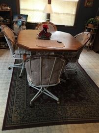 Kitchen table and chairs; area rug