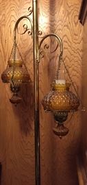 Mid Century Modern Tension Pole Lamp Amber