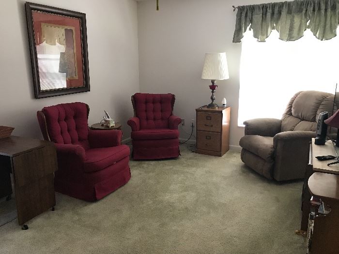 Two more wing back chairs and recliner