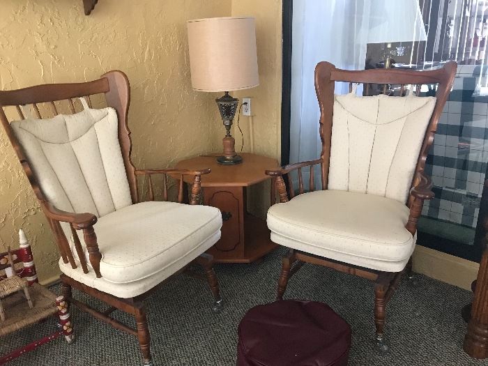 Wing back chairs, lamp and lamp table