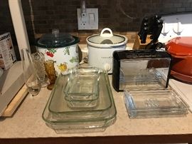 Two crock pots, toaster, casseroles, ........................