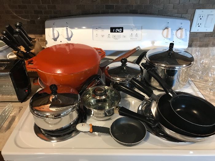 Dansk cookware - 3 pieces, pots and pans and skillets, oh,  my............................................